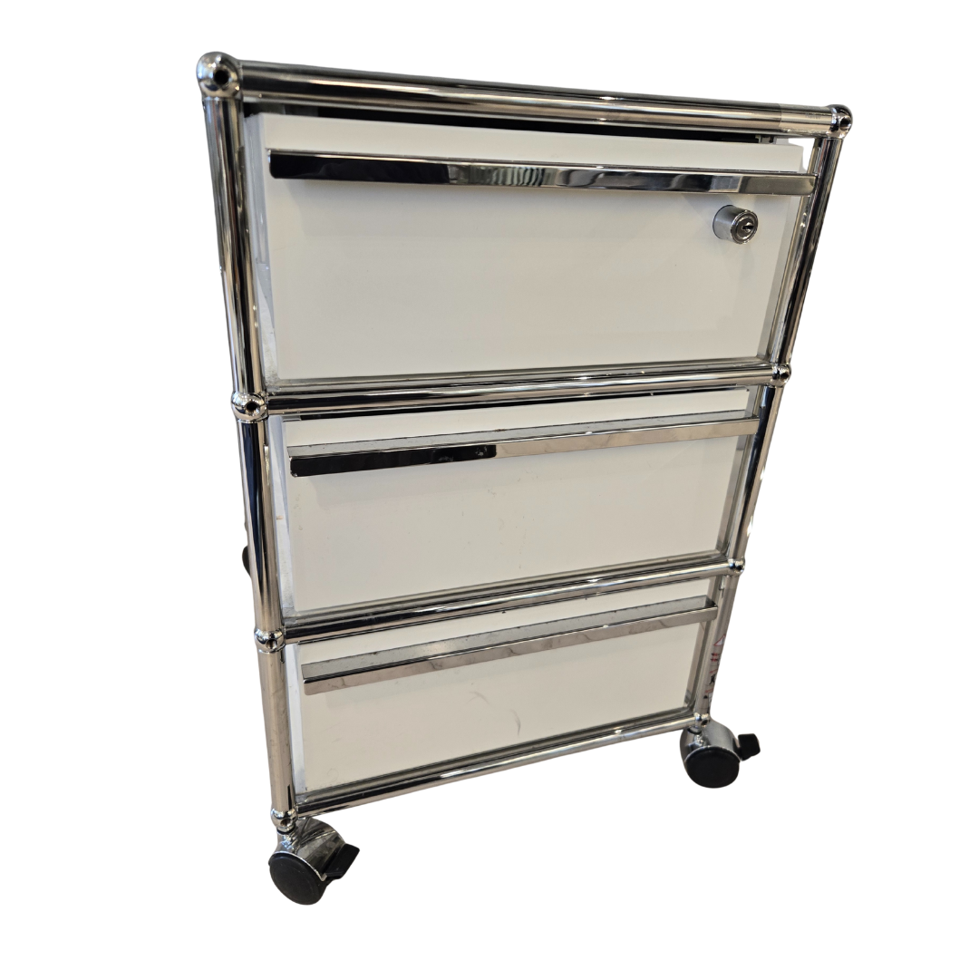 USM Haller Rolling Nightstand / Pedestal File Cabinet 3-Drawer in White