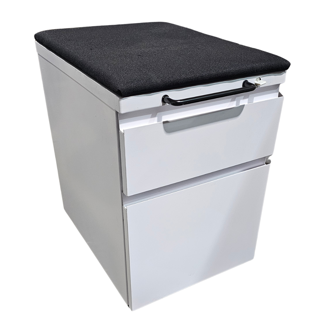 Knoll Series 2 Mobile Pedestal Filing Cabinet in White with Upholstered Seat in Black (New)
