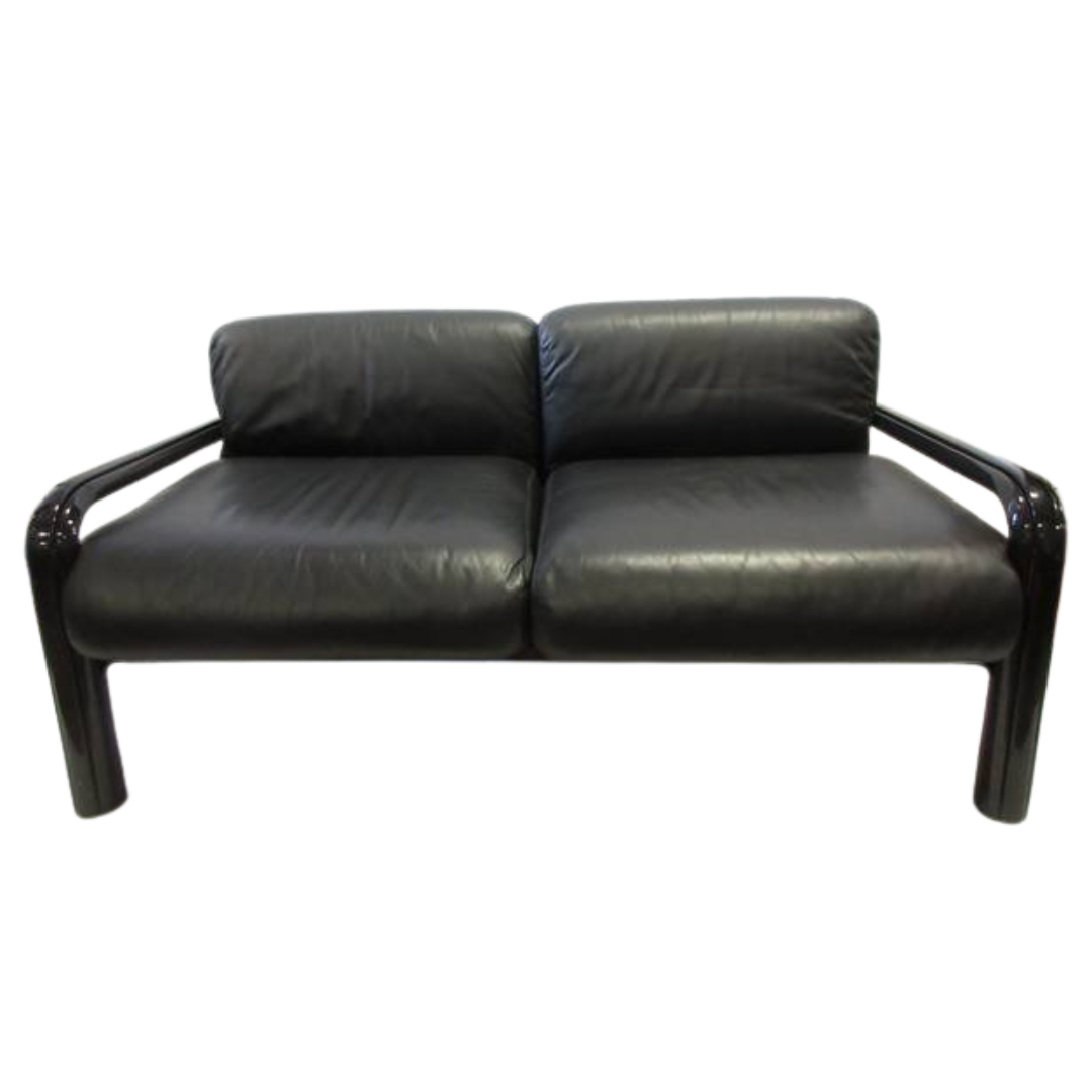 Knoll Gae Aulenti 2-Seat Lounge Sofa in Black Leather (Vintage)