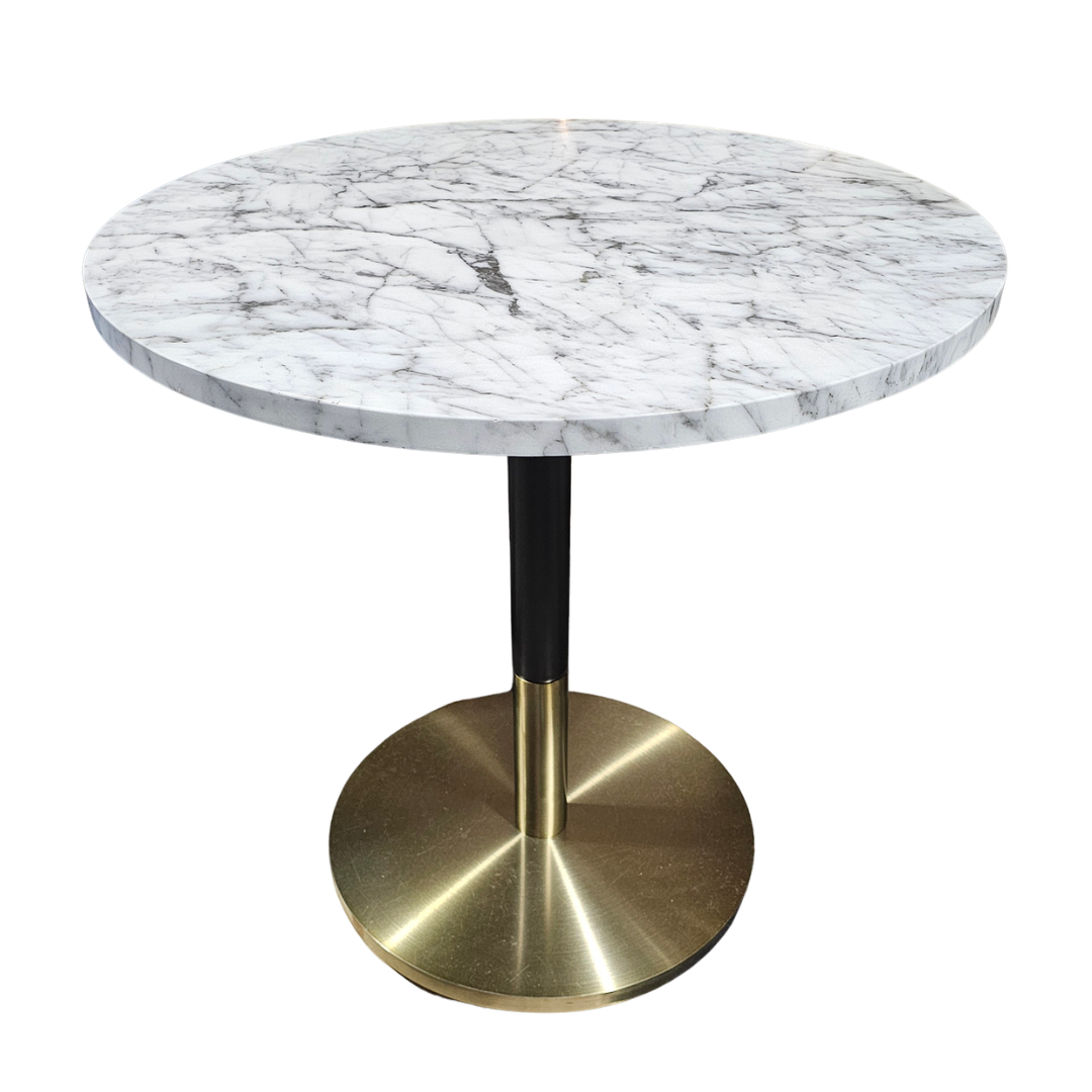 West Elm Orbit 30-in Round Dining Table with White Marble Veneer and Brass Pedestal Base