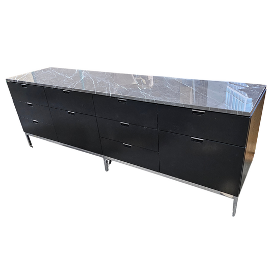 Florence Knoll 4-Position 10-Drawer Credenza in Black with Marble Top