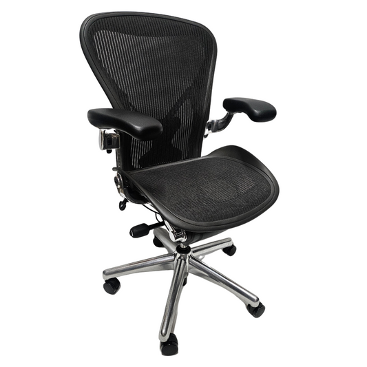 Herman Miller Classic Executive Aeron Chair with Polished Aluminum Frame and Base, Size B, with PostureFit