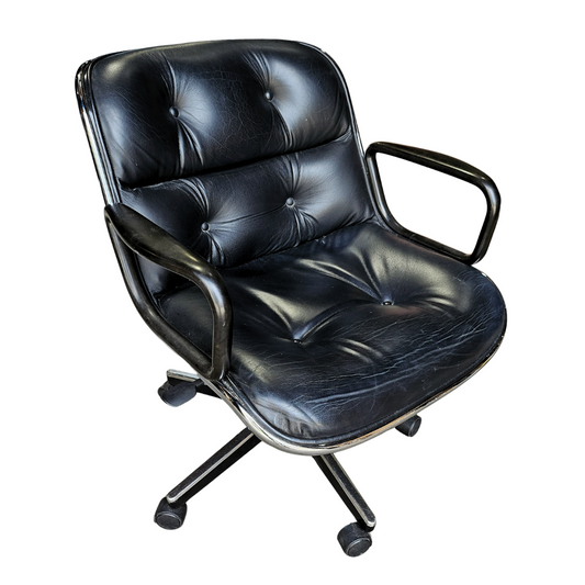 Knoll Pollock Executive Chair in Black Leather with Pneumatic Height Adjustment