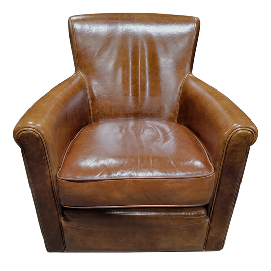 Pottery Barn Irving Leather Swivel Armchair