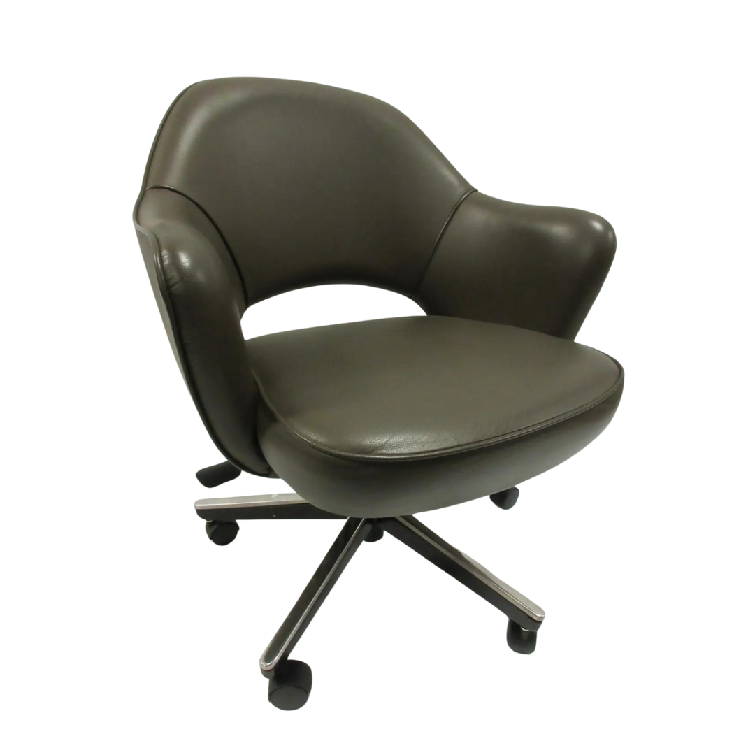 Knoll Saarinen Executive Armchair with Swivel Base in Volo Olive Leather