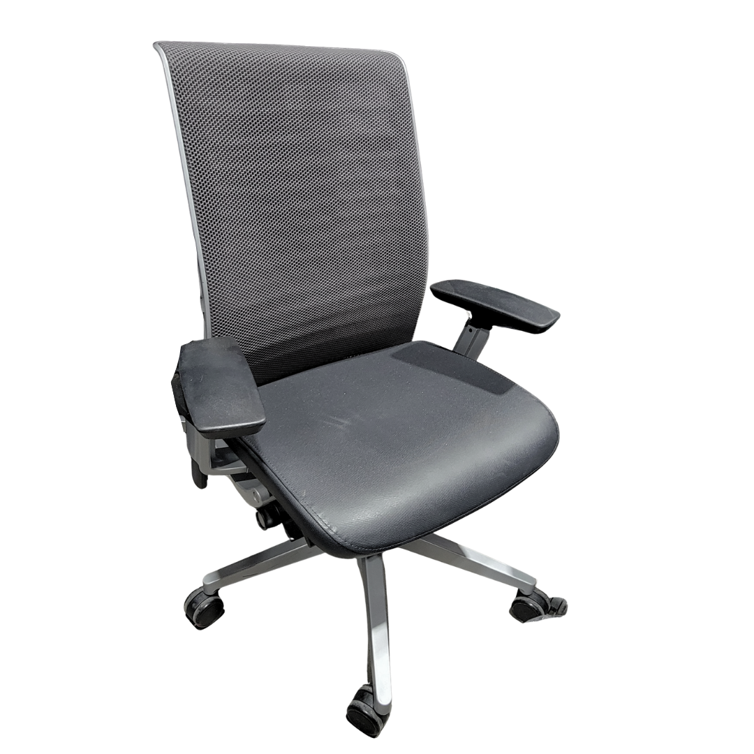 Steelcase Think V2 Chair in Grey Back and Black Eco-Leather Seat