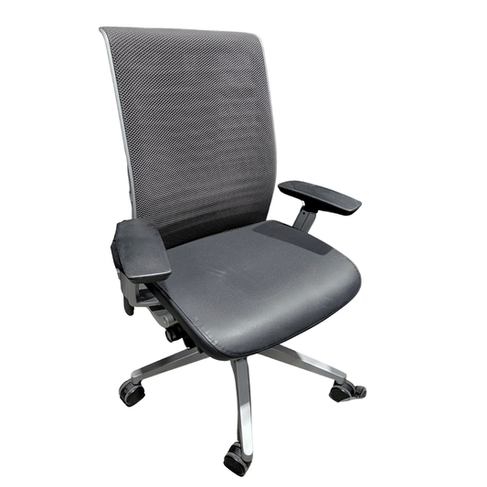 Steelcase Think V2 Chair in Grey Back and Black Eco-Leather Seat