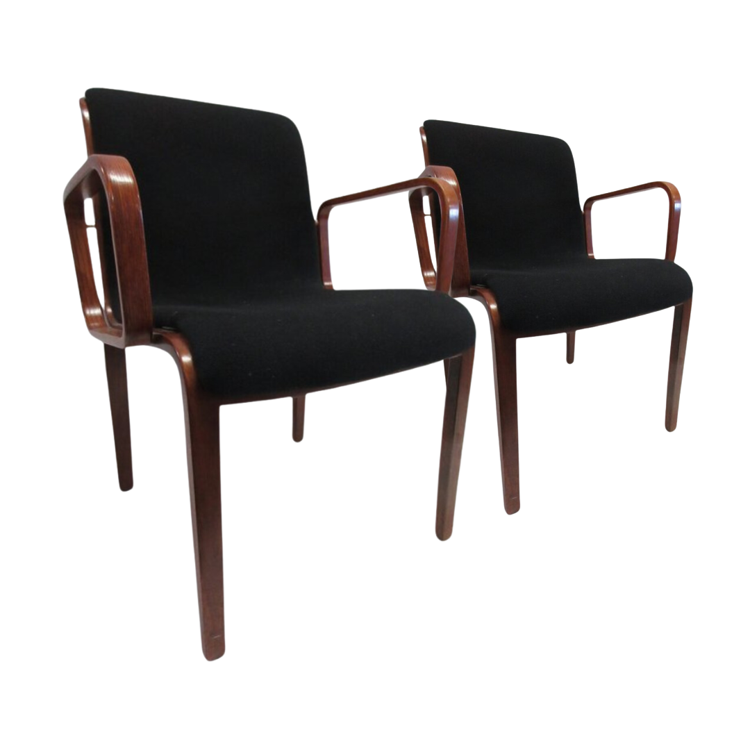 Knoll Bill Stephens Bentwood Armchairs with Black Fabric - A Pair - Bygone Icons