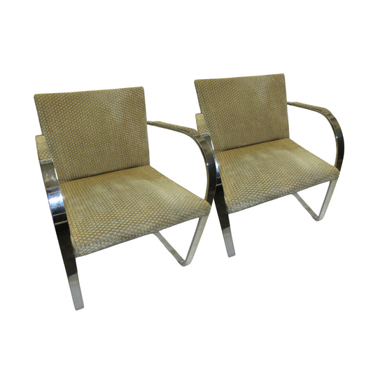 Mies van der Rohe BRNO Chairs with Patterned Upholstery - A Pair