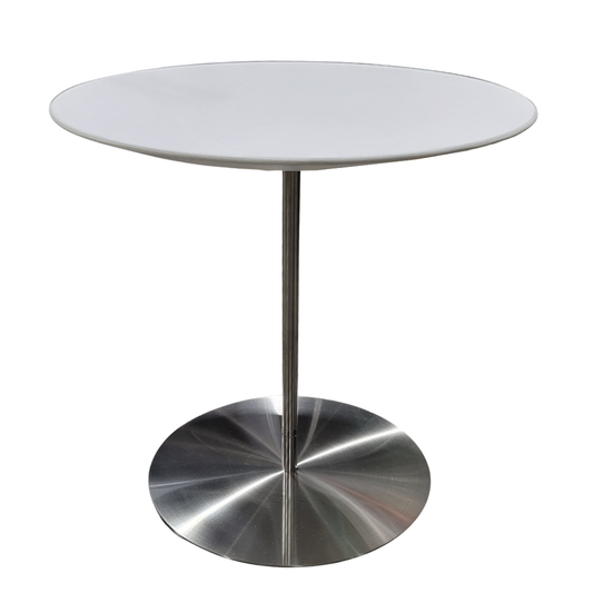 Bernhardt Design Quiet Side Table in White with Brushed Stainless Base (New)