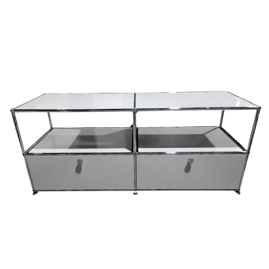 USM Haller Cabinet 2x2 with 2 Open Shelves & 2 Drawers Below in Light Grey