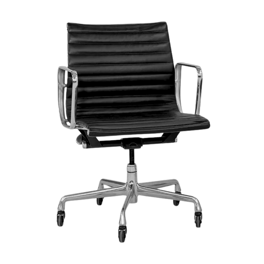 Herman Miller Eames Aluminum Group Management Chair in Black Leather, EA335