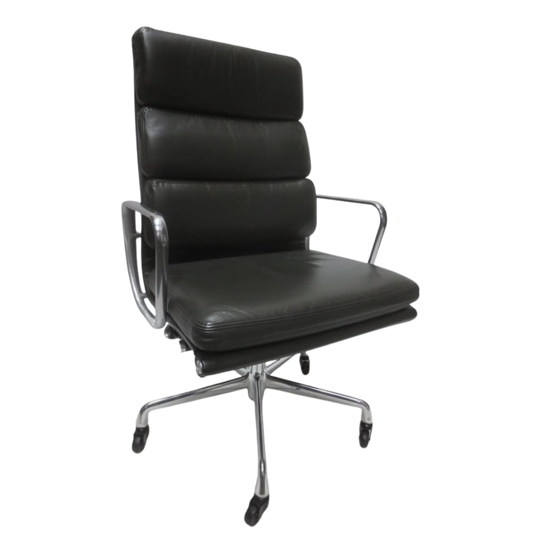 Herman Miller Eames Executive Soft Pad Chair in Metallic Grey Leather, EA437