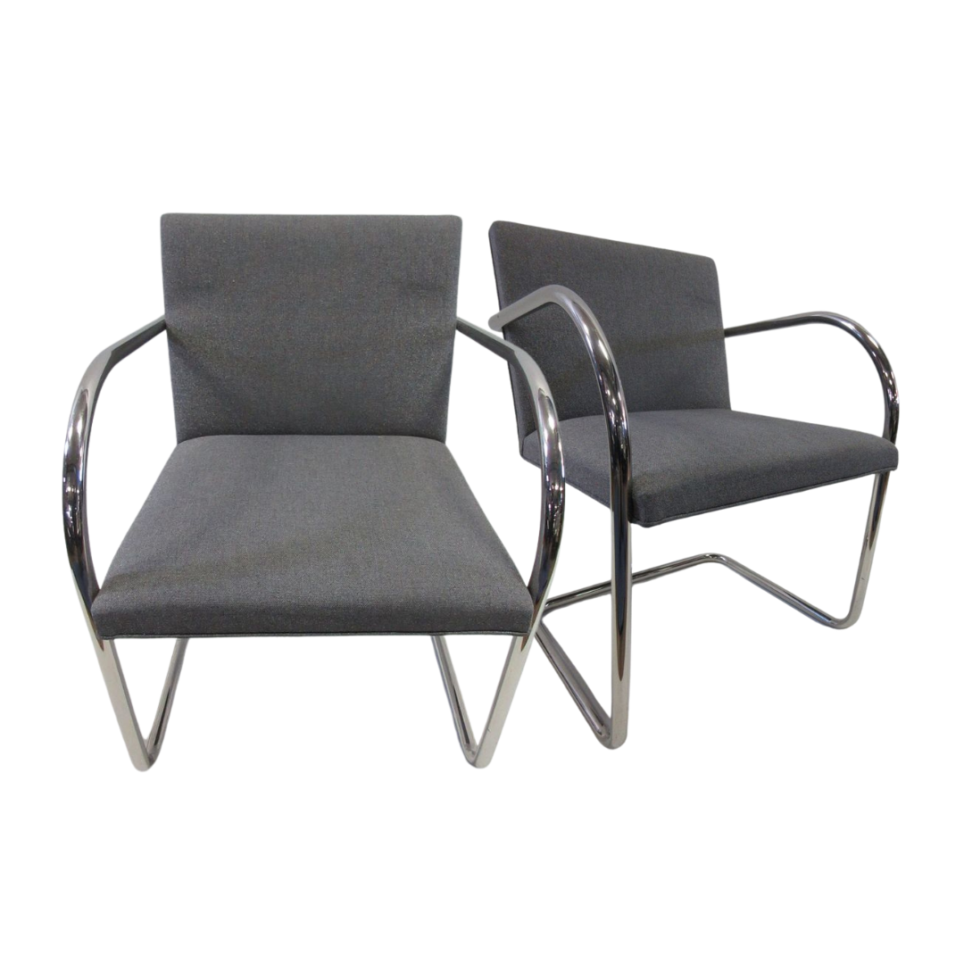 Knoll BRNO Chairs in Grey Fabric - A Pair (Vintage)