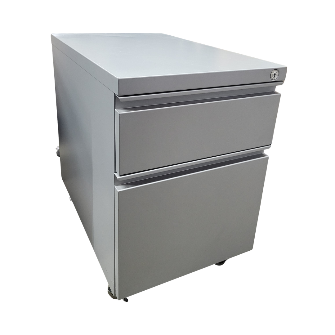 Steelcase Two-Drawer Mobile Pedestal Filing Cabinet in Silver