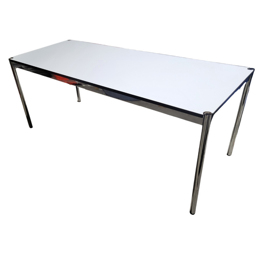 USM Haller T69 30x69-in Desk-Table in Pearl Grey Laminate with Sliding Keyboard Tray (Vintage)
