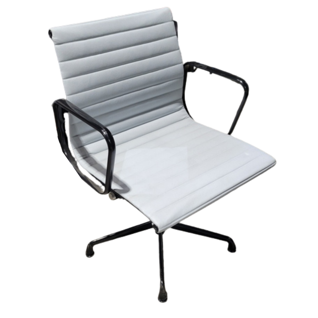 Herman Miller Eames Aluminum Group Management Side Chair in Light Blue Eco-Leather