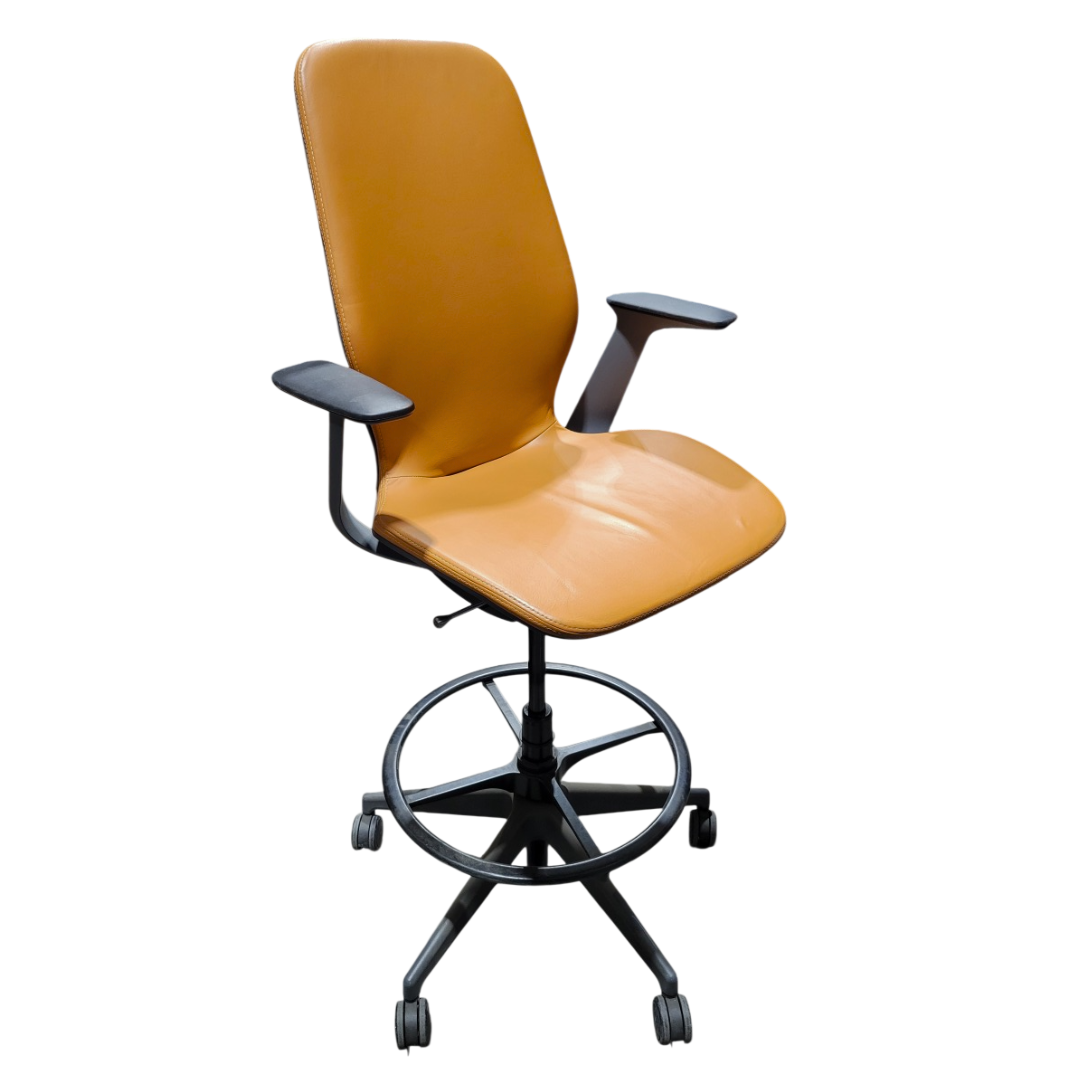 Steelcase Silq Drafting Stool in Tan Eco-Leather