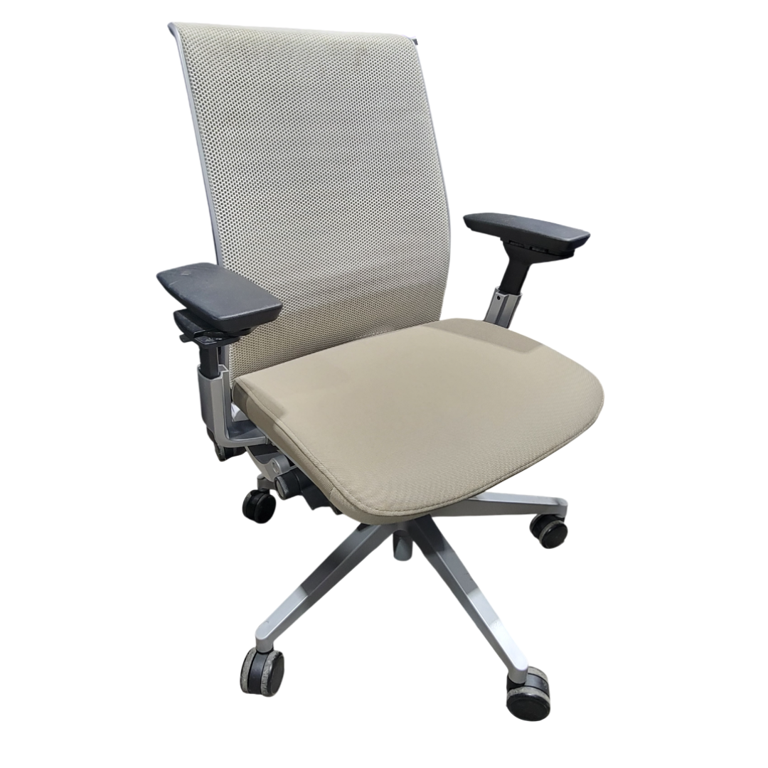 Steelcase Think V2 Chair in White Back and Cream Fabric Seat