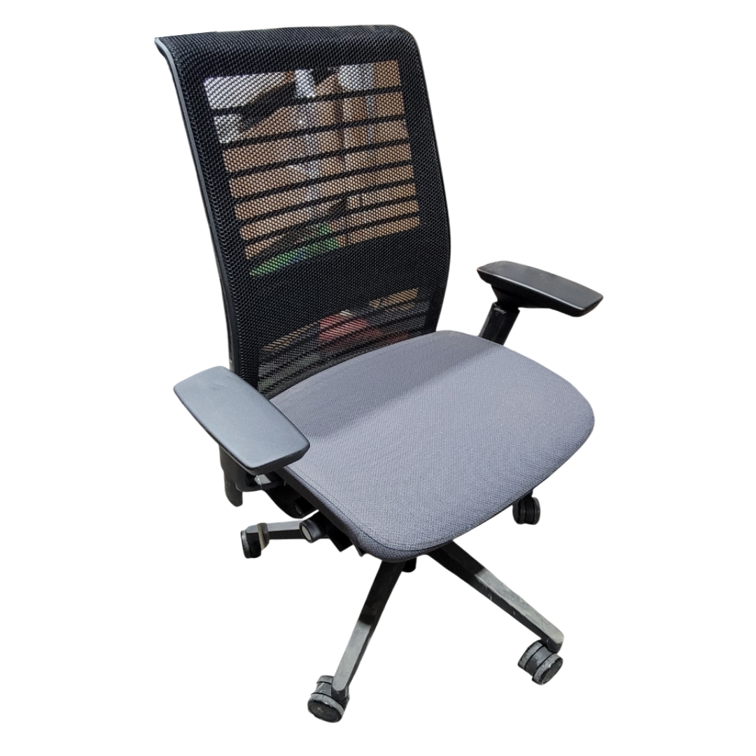 Steelcase Think V2 Chair in Black Back and Grey Fabric Seat